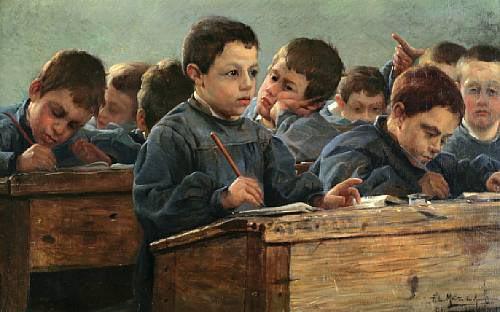 Paul Louis Martin des Amoignes In the classroom. Signed and dated P.L. Martin des Amoignes 1886